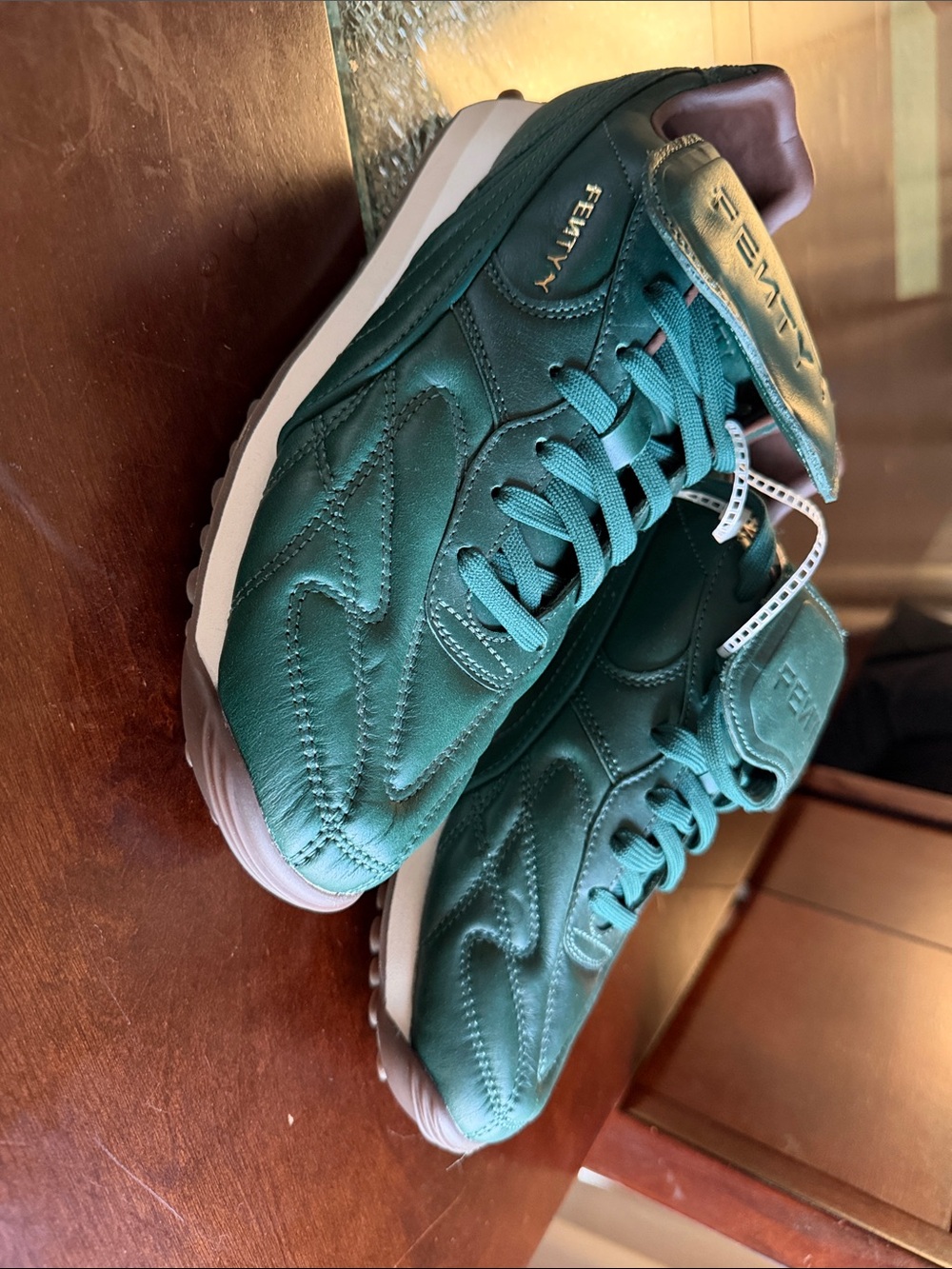 FENTY Classic Low-Top Sneakers in Teal Green with Gold Accents